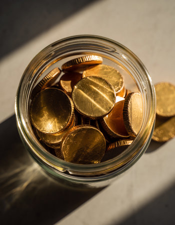Coins in a glass jar, business and financial concept background.の素材
