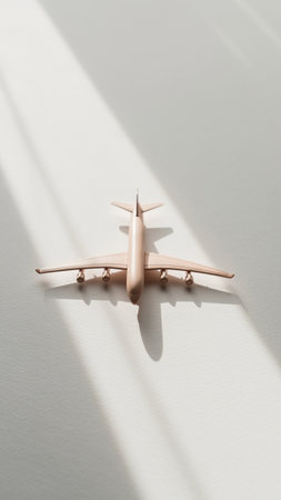airplane model on a white background with a shadow from the windowの素材