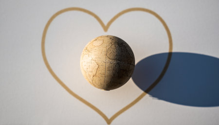 Globe in the shape of a heart on a white background with shadowの素材