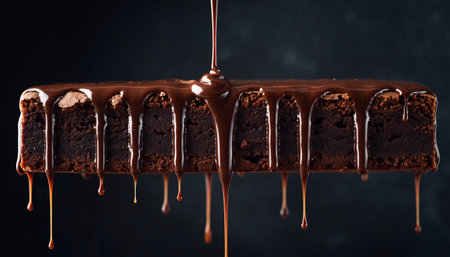 Chocolate cake with chocolate glaze on dark background, closeupの素材