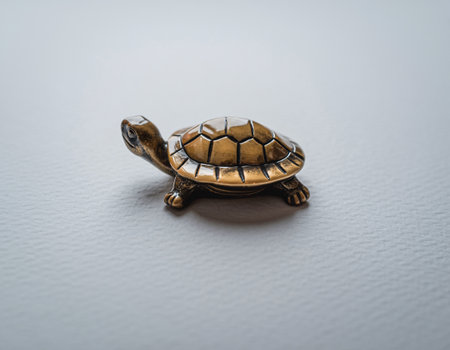 turtle figurine on a white background, closeup of photoの素材