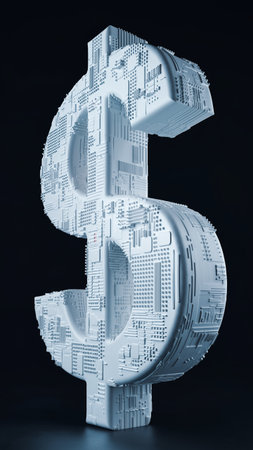 Dollar sign made of printed circuit board. 3D rendering.の素材