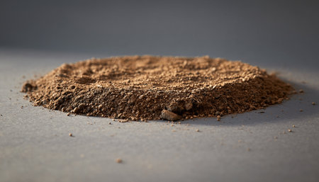 Cocoa powder on a grey background. Selective focus.の素材