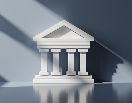 3D Illustration of a classic building with columns and stairs.の素材