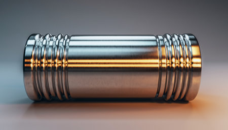 3d rendering of a metal tube on a gray background with reflectionの素材