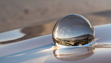 Close up of a crystal ball on a car in a sunny dayの素材
