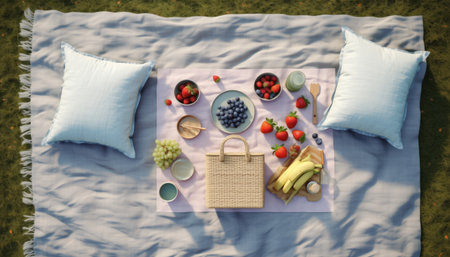 Picnic Outdoors Lifestyle Relaxation Outdoor Summer Concept. Top Viewの素材