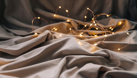 Christmas lights on the fabric background. Christmas and New Year concept.の素材