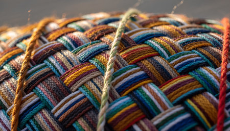 Colorful threads on a skein of yarn close-up.の素材