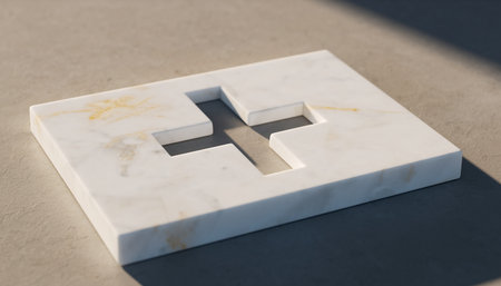 White marble cross on concrete background with shadow. Minimal style.の素材