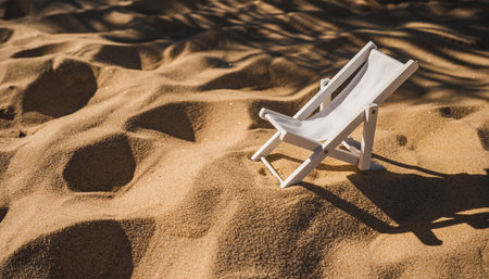 White deck chair in the sand on the beach. Summer vacation conceptの素材