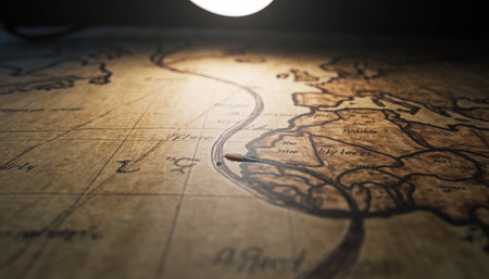 Old map of the world with a compass and a light bulb.の素材