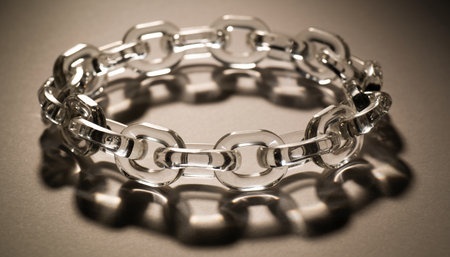 A bracelet made of stainless steel on a light background. Toned.の素材