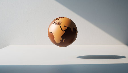 3d rendering of an earth globe on a white background with shadowの素材