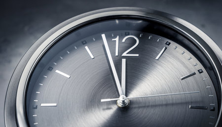 Clock face closeup on grey background. Time concept. 3D Renderingの素材