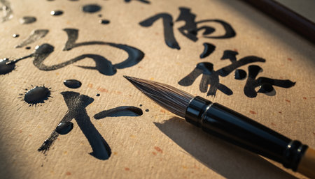 Chinese calligraphy word written on a paper with a brush.の素材