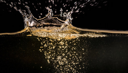 splashes of water on a black background. close-up.の素材