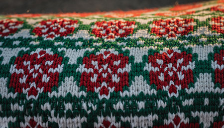 Detail of a knitted woolen fabric with a pattern.の素材