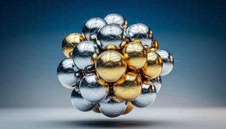 Abstract 3d rendering of spheres with gold, silver and bronze.の素材