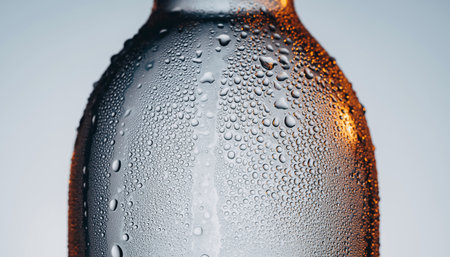 Bottle of beer with water drops on light background, close upの素材