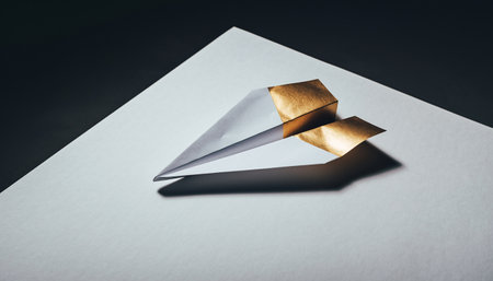 Paper plane on a black background. The concept of business success.の素材