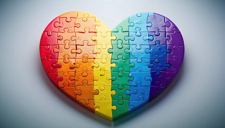 Colorful puzzle heart with LGBT flag on white background, conceptual imageの素材