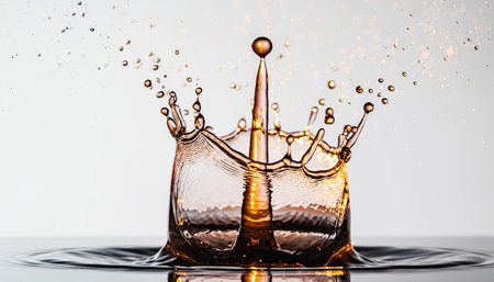 Falling drops of water. Splash effect after collision a falling drops with water Surfaceの素材