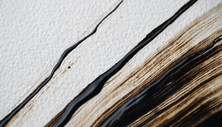 close up of black oil paint stroke on white paper texture - abstract backgroundの素材