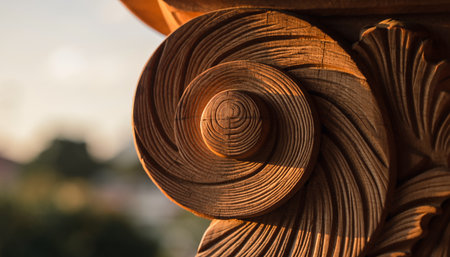 Wooden column in the park at sunset, Thailand. Selective focus.の素材