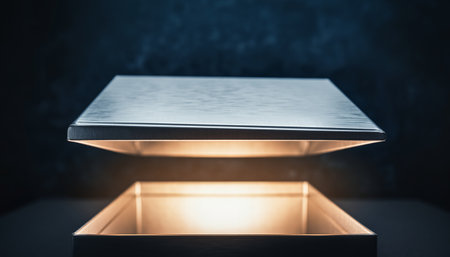 Close up of open gift box on dark background. 3D Renderingの素材