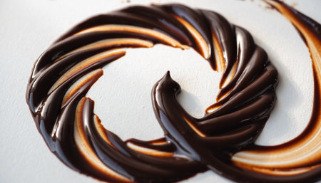 Chocolate swirl cake on a white background, close-up.の素材