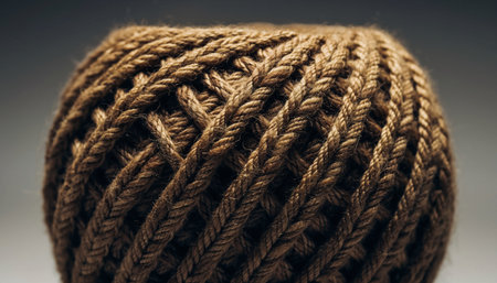 closeup of a skein of twine on a gray backgroundの素材