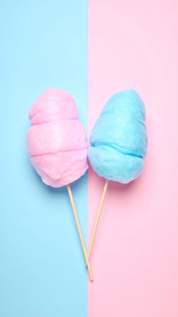 Colorful lollipops on a blue and pink background.の素材