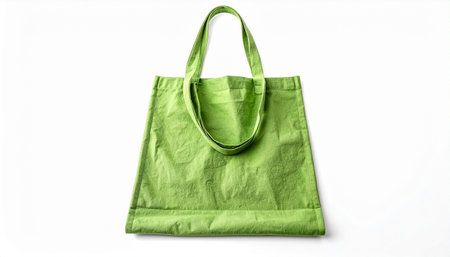 Green fabric bag isolated on white background with clipping path and copy space.の素材