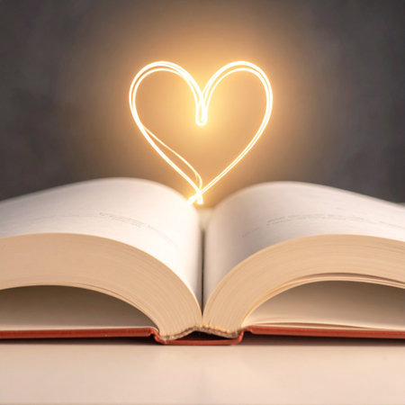 Heart shape on open book with bokeh background, Love conceptの素材