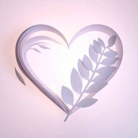 Illustration of a heart with leaves on a pastel background.の素材