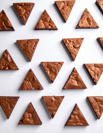 Chocolate brownies pattern on white background. Flat lay, top viewの素材