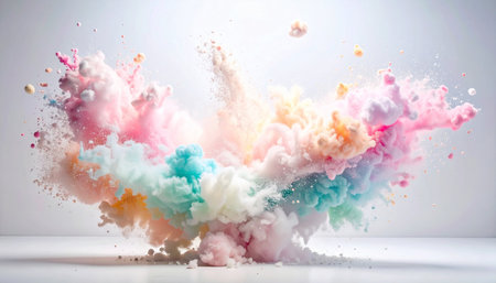 Colorful paint explosion on white background. 3d rendering toned imageの素材