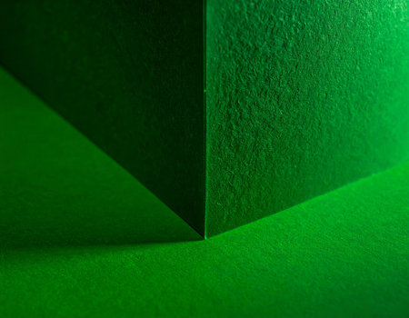 Abstract green background with diagonal lines and shadows. Geometric shapes.の素材