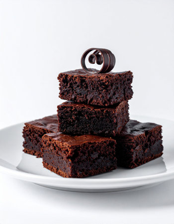 Chocolate brownies on a white background. Selective focus.の素材