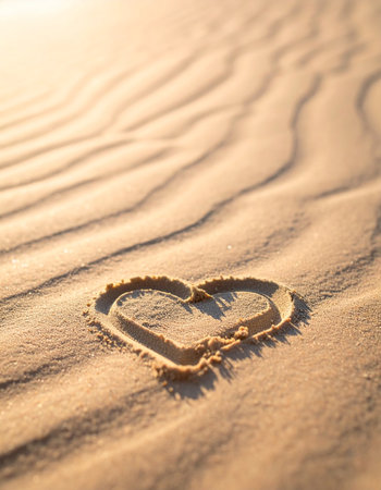 Heart drawn in the sand on a sunny day. Concept of loveの素材