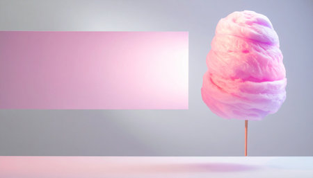 Pink cotton candy on a stick with a pink background. 3d renderingの素材