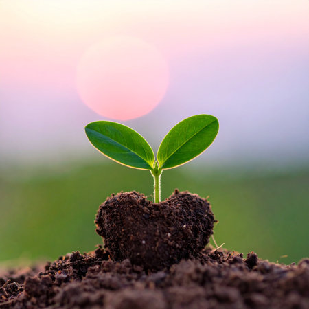 Green seedling illustrating concept of new life and beginning to grow.の素材