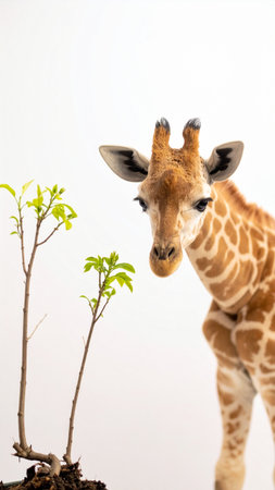 giraffe with a small tree isolated on a white background.の素材