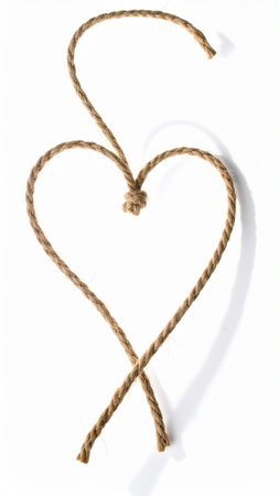 Rope tied in the shape of a heart on a white backgroundの素材