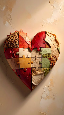 Heart made of jigsaw puzzle pieces, valentine day conceptの素材