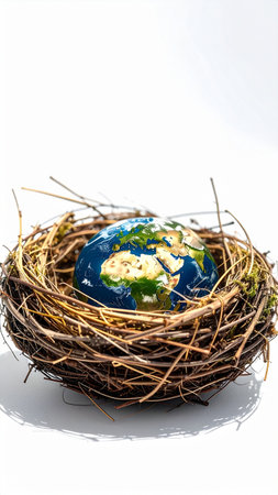 Easter egg in a bird's nest on a white background.の素材