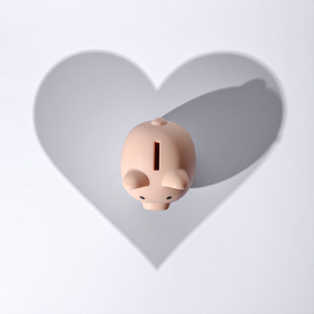 Piggy bank in heart shape on white background, top viewの素材