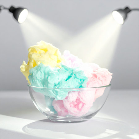ice cream in a glass bowl with spotlights on a gray backgroundの素材
