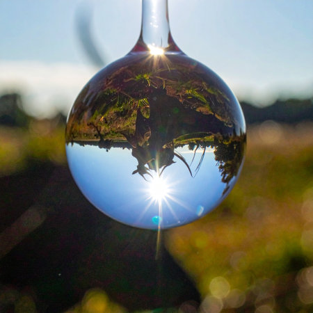 Reflection of the sun in a crystal ball on a vineyardの素材
